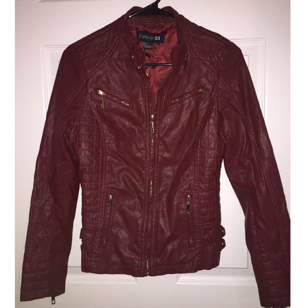 NWOT Forever 21 Red Small Leather Biker Jacket